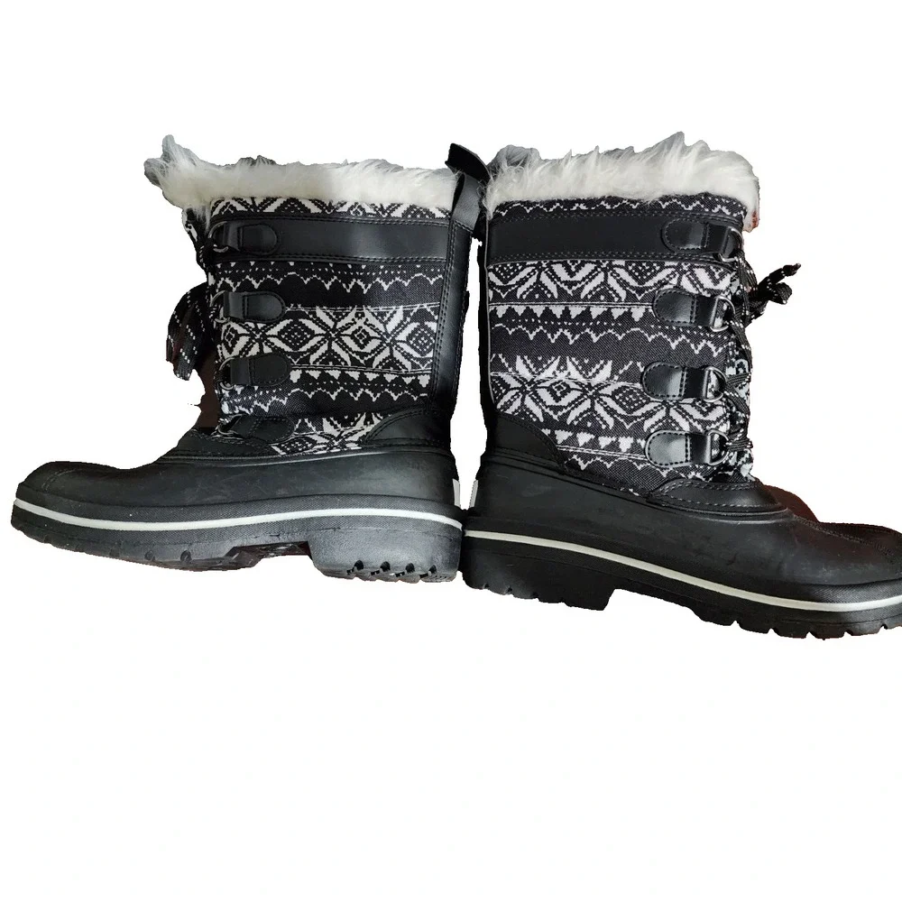 NEW Girls Wonder Nation Black White Aztec Faux Fur Trim Lace Winter Boots size 4